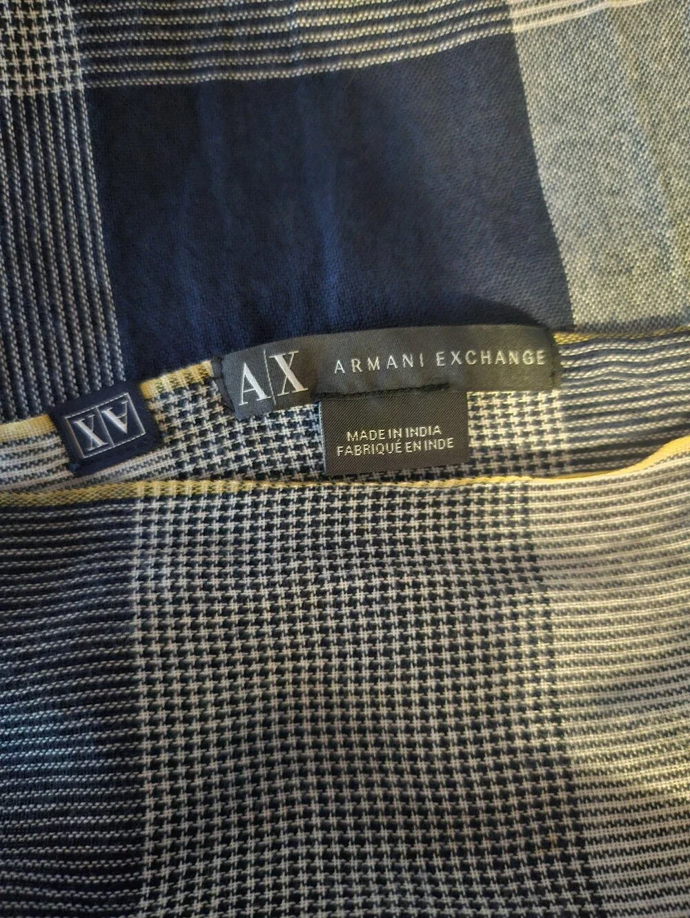 Armani Exchange Navy and White Plaid Scarf